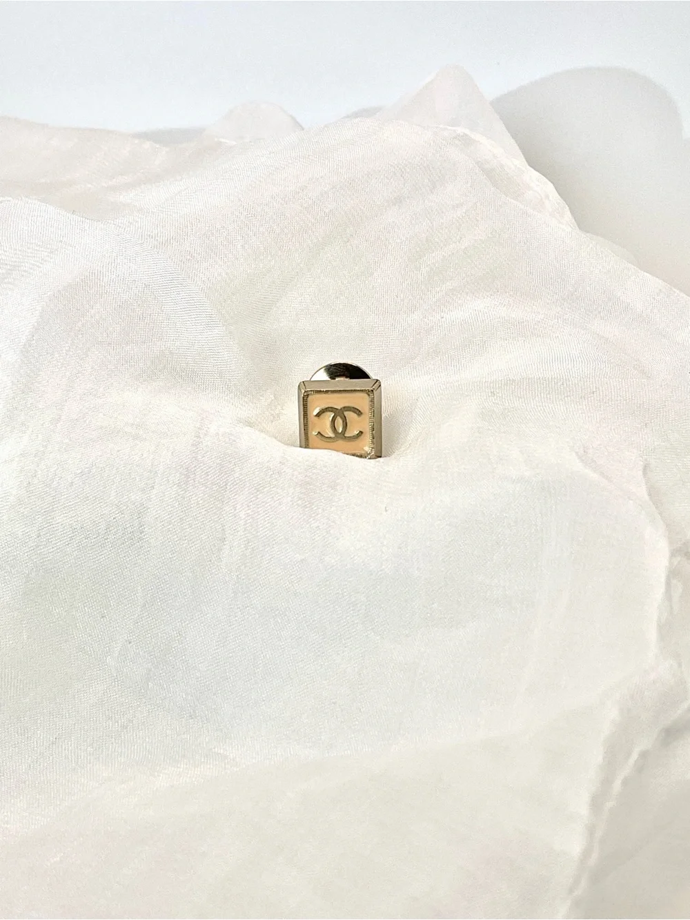 CHANEL Gold Square CC Logo Lapel Pin